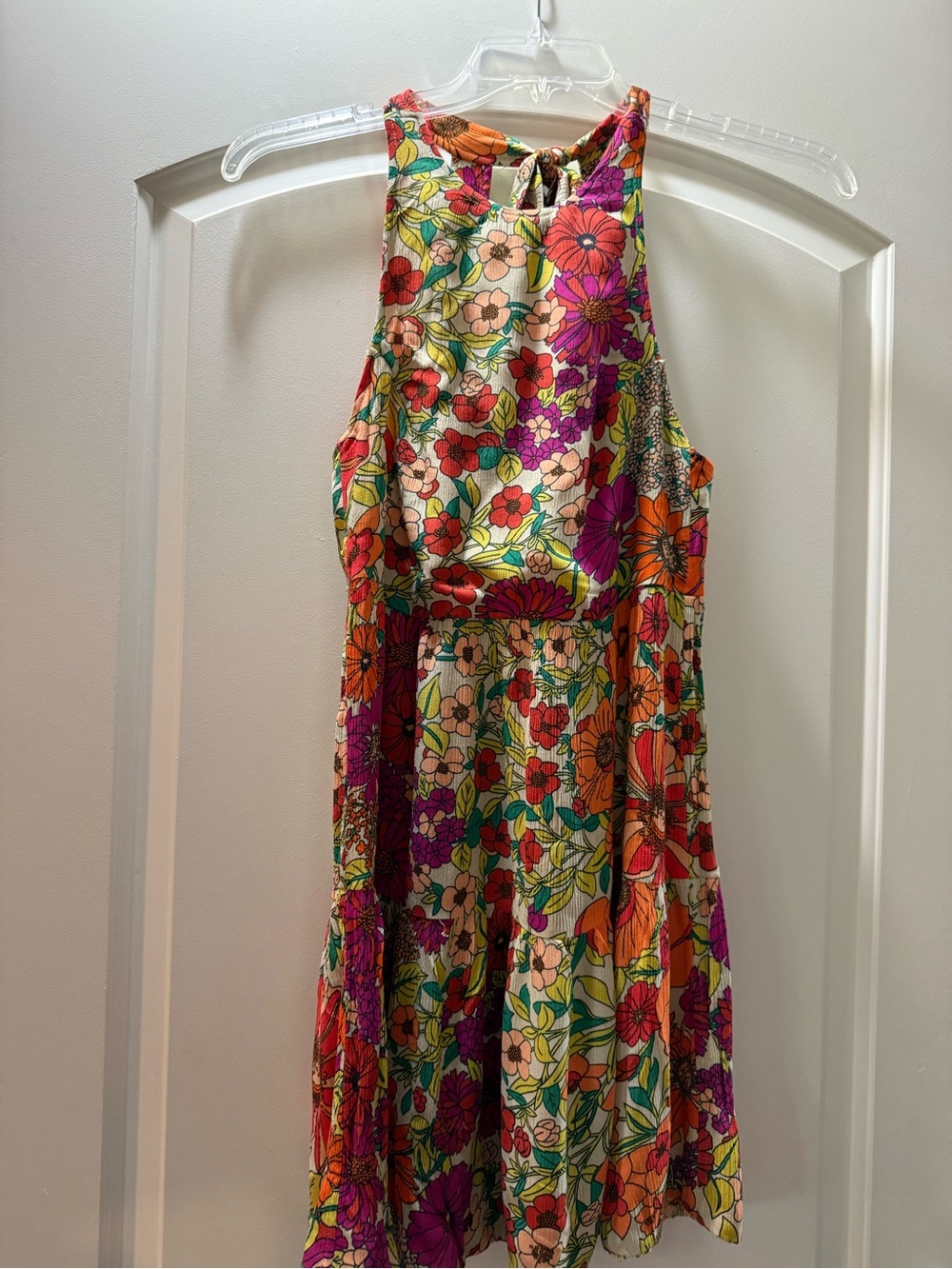 NATURAL LIFE Bright Floral Tie-Back Halter Dress in Pink, Orange, Green